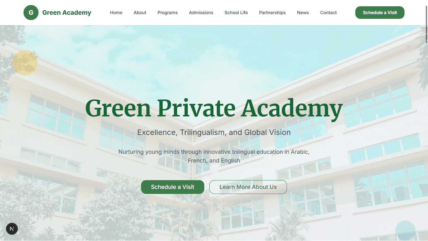 Green Academy Website screenshot 1